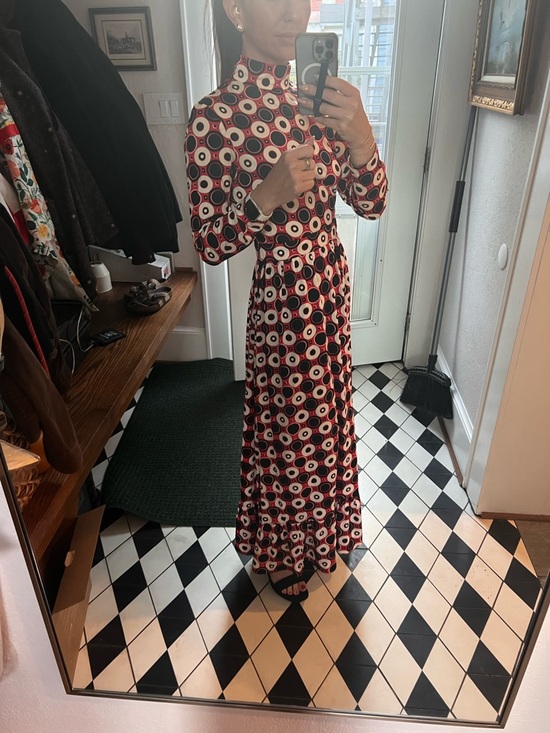Saks Fifth Avenue Dresses & Skirts - Saks Fifth Avenue Vintage High-Neck Long Sleeve Geo Circle Print Maxi Dress